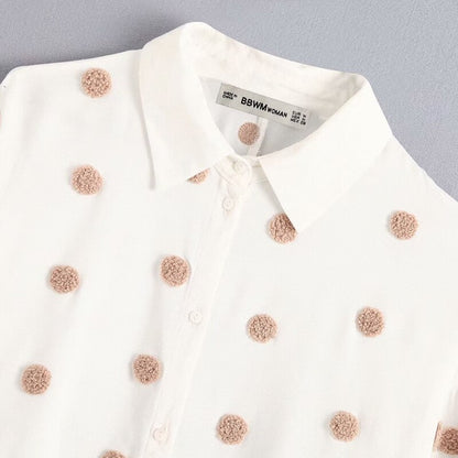 Polka Dot Embroidery Women Long Sleeve Shirt 2019 Autumn Leisure Lady Turn down Collar Blouse Loose Tops S6360