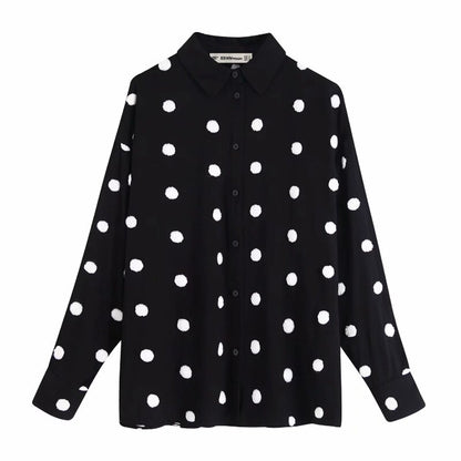 Polka Dot Embroidery Women Long Sleeve Shirt 2019 Autumn Leisure Lady Turn down Collar Blouse Loose Tops S6360