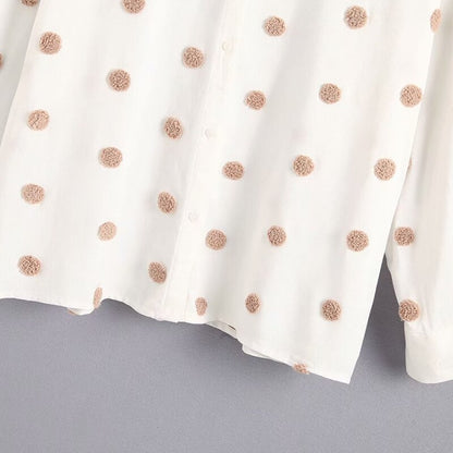 Polka Dot Embroidery Women Long Sleeve Shirt 2019 Autumn Leisure Lady Turn down Collar Blouse Loose Tops S6360
