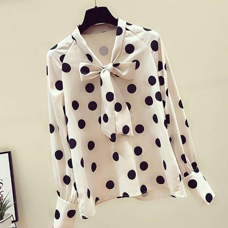 Polka Dots Print Women Casual Blouse Shirt Long Sleeve Bow Collar Loose Women's Blouses And Tops Comfortable and Breathable