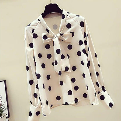 Polka Dots Print Women Casual Blouse Shirt Long Sleeve Bow Collar Loose Women's Blouses And Tops Comfortable and Breathable