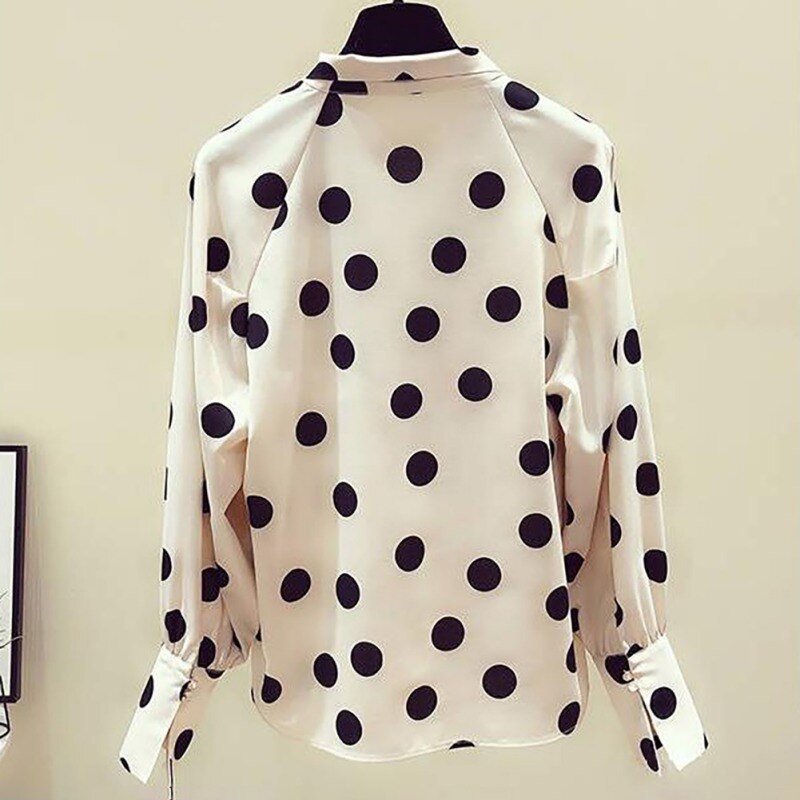 Polka Dots Print Women Casual Blouse Shirt Long Sleeve Bow Collar Loose Women's Blouses And Tops Comfortable and Breathable