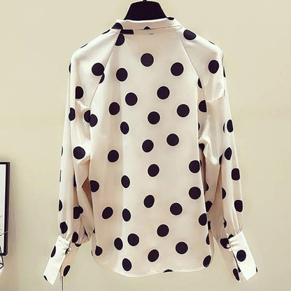 Polka Dots Print Women Casual Blouse Shirt Long Sleeve Bow Collar Loose Women's Blouses And Tops Comfortable and Breathable