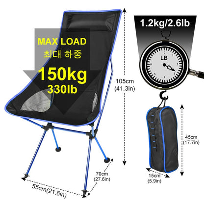 Portable Folding Chair Outdoor Camping Travel Fishing Chair 150kg MaxLoad BBQ Home Office Seat Moon Chair стул для кемпинга 캠핑의자