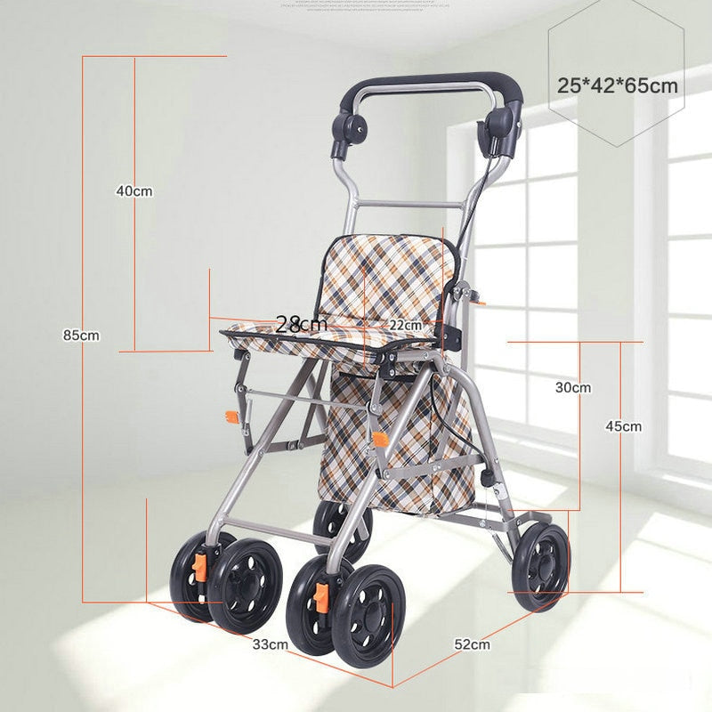 Portable Lightweight 4KG Elderly Shopping Carts Folding Wagon, Seniors Wheelchair Roller Walker