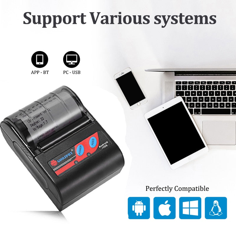 Portable Mini Bluetooth Printer Wireless Thermal Receipt Ticket Printer For Mobile Phone 58mm Bill Machine For Store