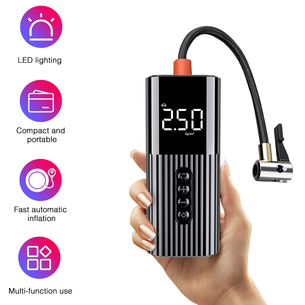 Portable Tire Pump Mini Air Compressor Car Inflatable Pump Steel Wire Tire Air Pump With LED Lighting 12V 150PSI Mini Compressor