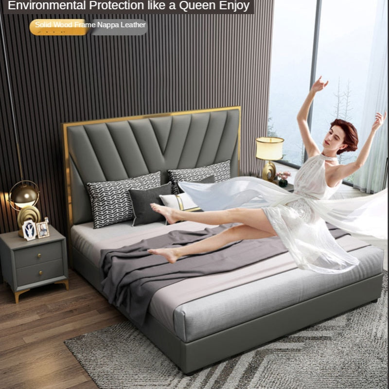 Post-Modern Luxury Leather Double Bed Simple Nordic High-End Wedding Bed Master Bedroom Furniture