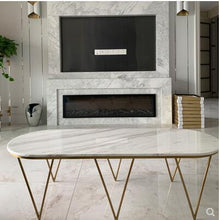 Cargar imagen en el visor de la galería, Post modern round tea table white marble tea table living room sofa several stainless steel low table oval coffee table
