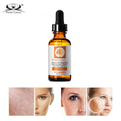 Pretty Cowry 30ml Vitamin C Essence Anti-wrinkle Hyaluronic Acid Serum Whitening Stretch Tight Face Skin Care Serum TSLM1