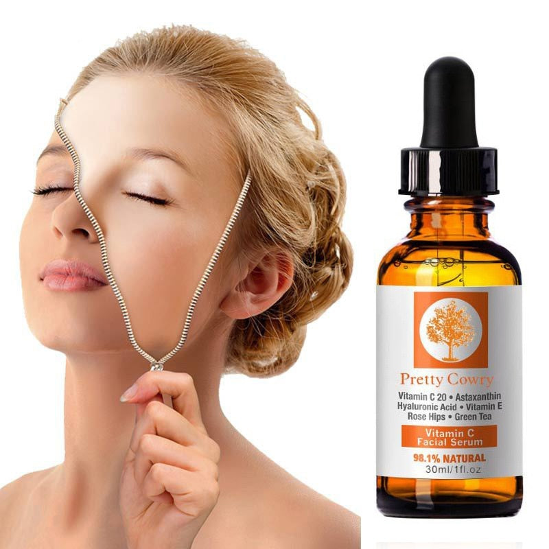 Pretty Cowry 30ml Vitamin C Essence Anti-wrinkle Hyaluronic Acid Serum Whitening Stretch Tight Face Skin Care Serum TSLM1