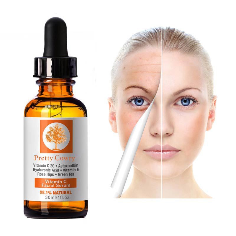 Pretty Cowry 30ml Vitamin C Essence Anti-wrinkle Hyaluronic Acid Serum Whitening Stretch Tight Face Skin Care Serum TSLM1