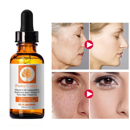 Pretty Cowry 30ml Vitamin C Essence Anti-wrinkle Hyaluronic Acid Serum Whitening Stretch Tight Face Skin Care Serum TSLM1