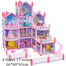 将图片加载到图库查看器，Princess Big Villa DIY Dollhouses Casa Muñecas Pink Castle Play House With Slide Yard Kit Assembled Doll House Toys
