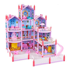 将图片加载到图库查看器，Princess Big Villa DIY Dollhouses Casa Muñecas Pink Castle Play House With Slide Yard Kit Assembled Doll House Toys
