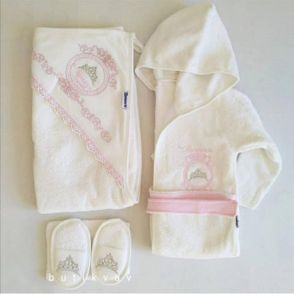 Princess Baby Bath Set Bathrobe. Towel. Slippers. Bath Sponge