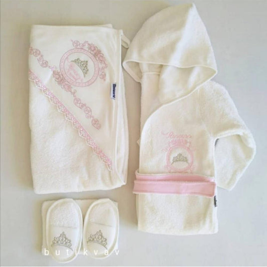 Princess Baby Bath Set Bathrobe. Towel. Slippers. Bath Sponge