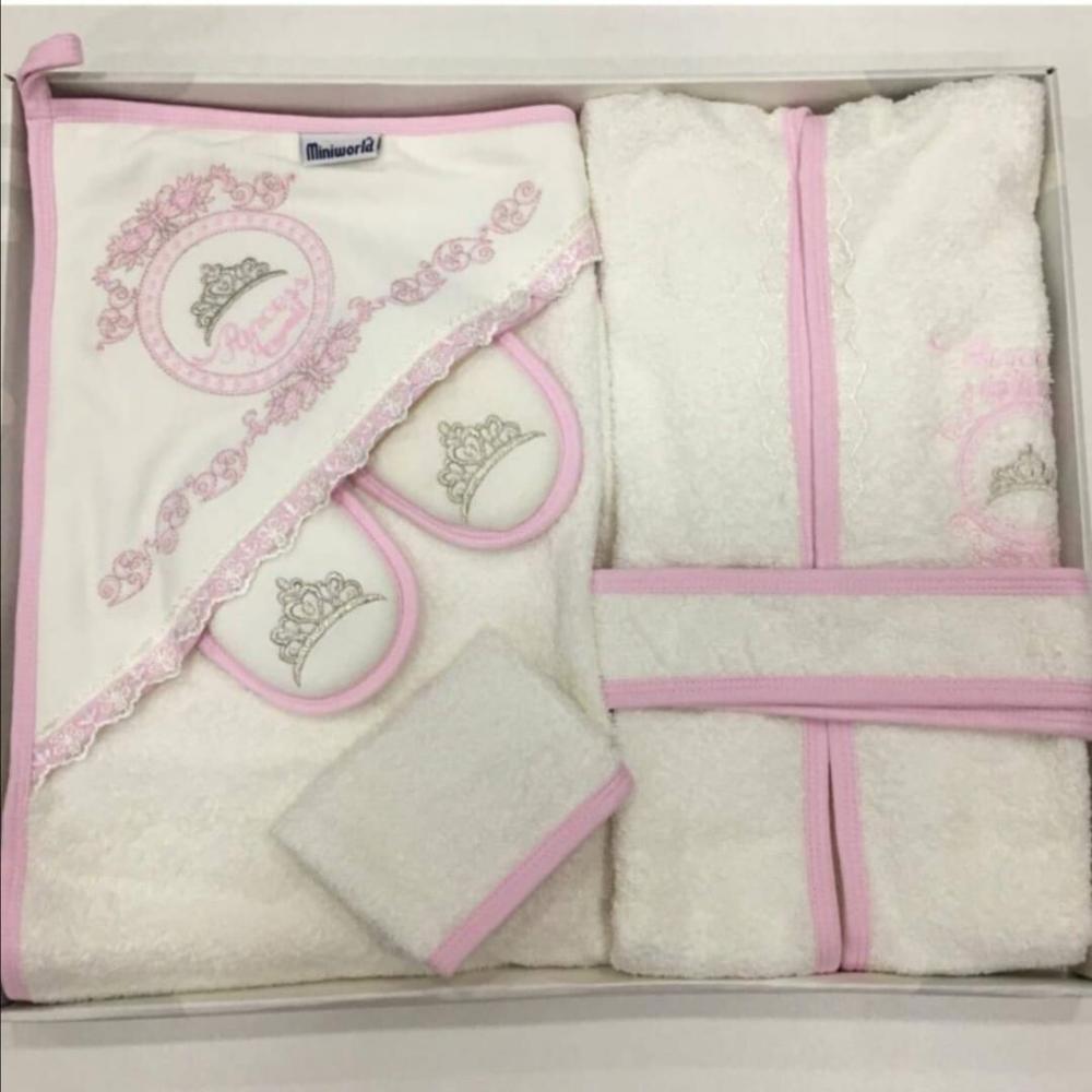 Princess Baby Bath Set Bathrobe. Towel. Slippers. Bath Sponge