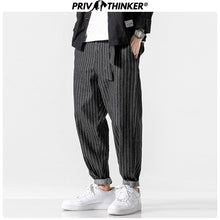 Charger l&#39;image dans la galerie, Privathinker Men&#39;s 2020 Streetwear Loose Denim Pants Men Autumn Winter Striped Oversize Harem Pants Male Fashion Pockets Jeans
