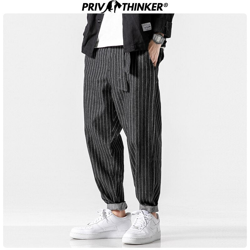 Privathinker Men's 2020 Streetwear Loose Denim Pants Men Autumn Winter Striped Oversize Harem Pants Male Fashion Pockets Jeans