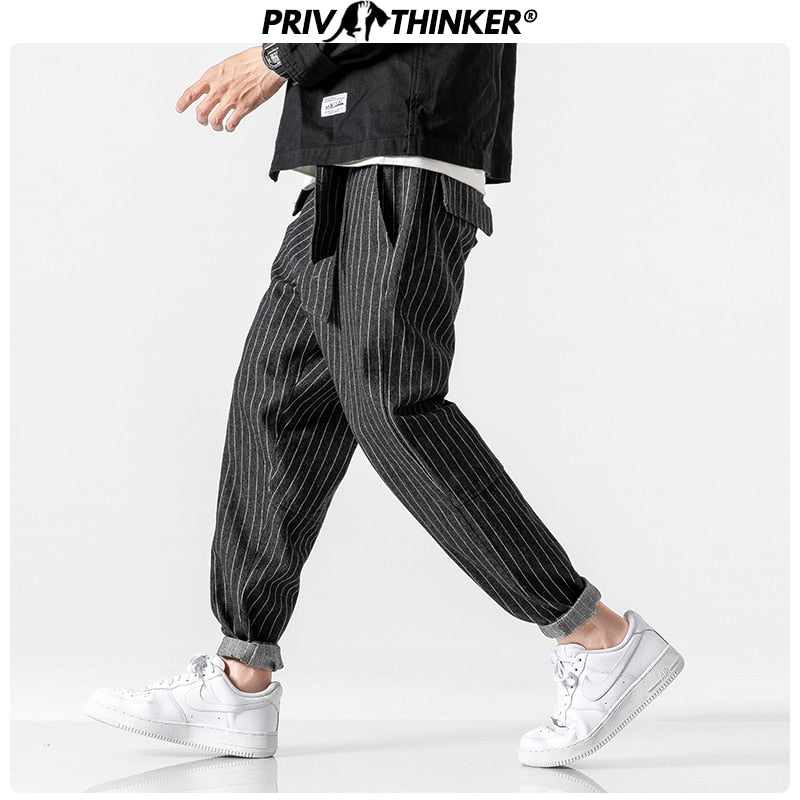 Privathinker Men's 2020 Streetwear Loose Denim Pants Men Autumn Winter Striped Oversize Harem Pants Male Fashion Pockets Jeans
