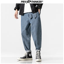 Charger l&#39;image dans la galerie, Privathinker Men&#39;s 2020 Streetwear Loose Denim Pants Men Autumn Winter Striped Oversize Harem Pants Male Fashion Pockets Jeans
