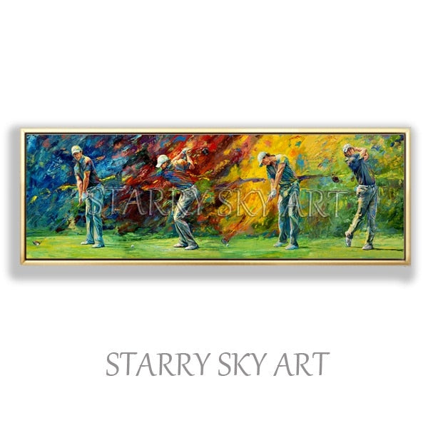 Professional Artist Pure Hand-painted Impressionist Colorful Playing Golf Oil Painting on Canvas Play Golf Portrait Oil Painting