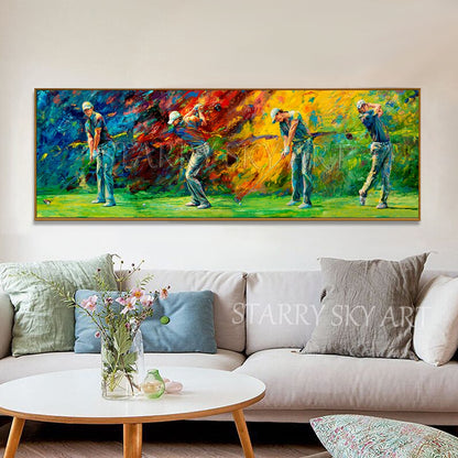 Professional Artist Pure Hand-painted Impressionist Colorful Playing Golf Oil Painting on Canvas Play Golf Portrait Oil Painting