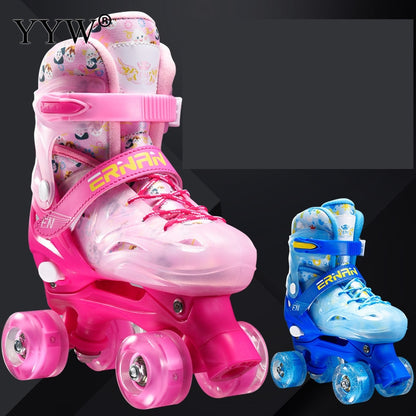 Professional Roller Skates Roller Skates For Girls Boys Beginner Kids Children'S Double Row Flat Shoes Skates Inline Skates PINK