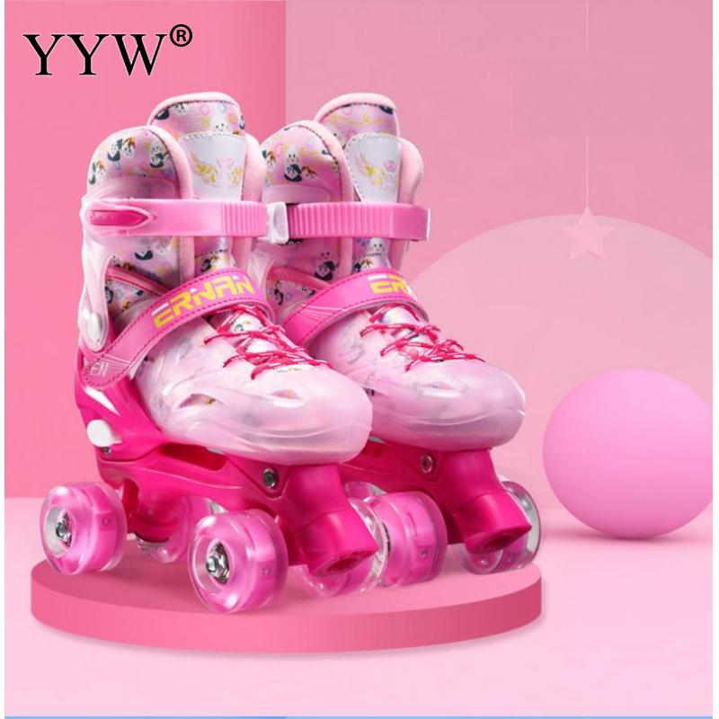 Professional Roller Skates Roller Skates For Girls Boys Beginner Kids Children'S Double Row Flat Shoes Skates Inline Skates PINK