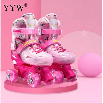 Professional Roller Skates Roller Skates For Girls Boys Beginner Kids Children'S Double Row Flat Shoes Skates Inline Skates PINK