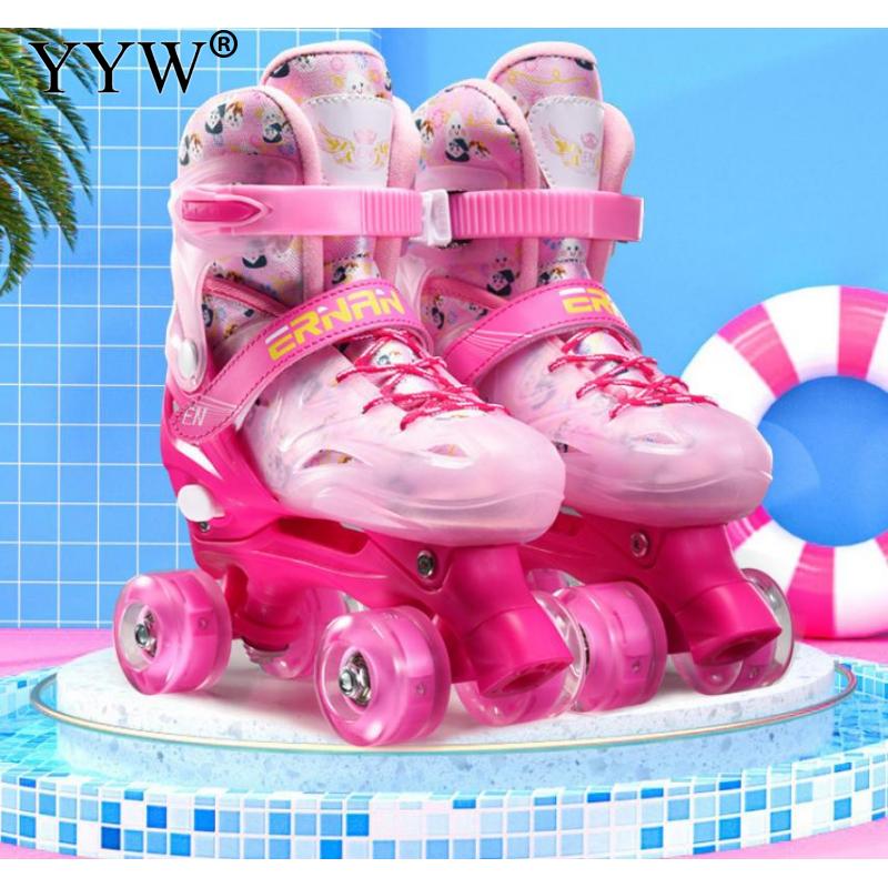 Professional Roller Skates Roller Skates For Girls Boys Beginner Kids Children'S Double Row Flat Shoes Skates Inline Skates PINK