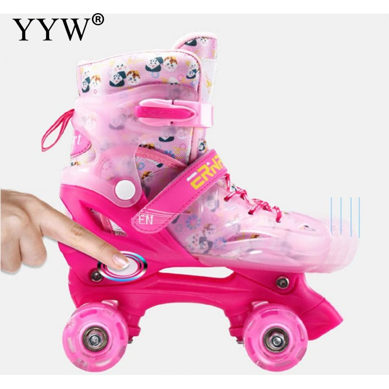 Professional Roller Skates Roller Skates For Girls Boys Beginner Kids Children'S Double Row Flat Shoes Skates Inline Skates PINK