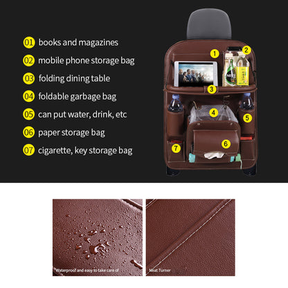 Pu Leather Car Seat Back Organizer Tray Travel Car Storage Organizer Pad Bag With Foldable Table Car Trash Can Auto Accessories