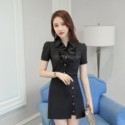 Women's Office Blouse Purple White Black Pink Summer Blouse Office Work Shirt Casual Tops Short Sleeve Shirts Plus Size 5XL Women Blouses Chiffon Shirt Blusas