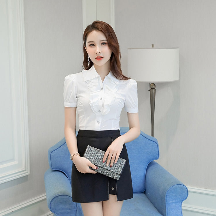 Women's Office Blouse Purple White Black Pink Summer Blouse Office Work Shirt Casual Tops Short Sleeve Shirts Plus Size 5XL Women Blouses Chiffon Shirt Blusas