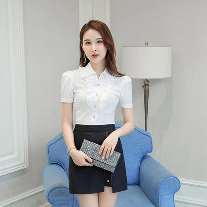 Women's Office Blouse Purple White Black Pink Summer Blouse Office Work Shirt Casual Tops Short Sleeve Shirts Plus Size 5XL Women Blouses Chiffon Shirt Blusas