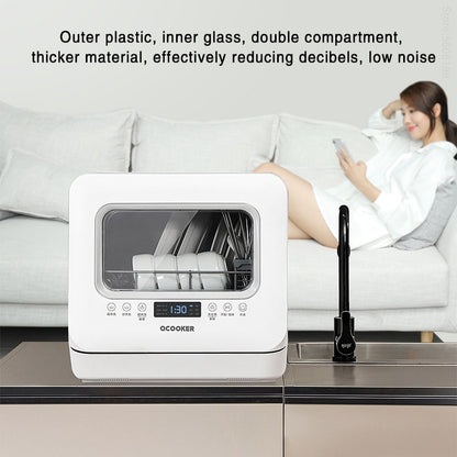 QCOOKER Countertop Dishwasher Standing Brush Bowl Machine Fully Automatic Intelligent Free Installation Sterilization Five Mode