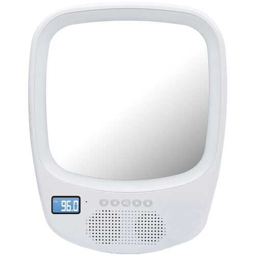 QFX R-70S Fogless Light-up Mirror and Bluetooth Splashproof Speaker with AM/FM Radio