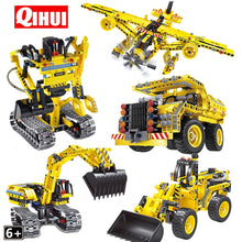 Cargar imagen en el visor de la galería, QIHUI Blocks Engineering Bulldozer Crane Technic Truck City Building Block Construction Set Vehicle Car Toy For Children Gift
