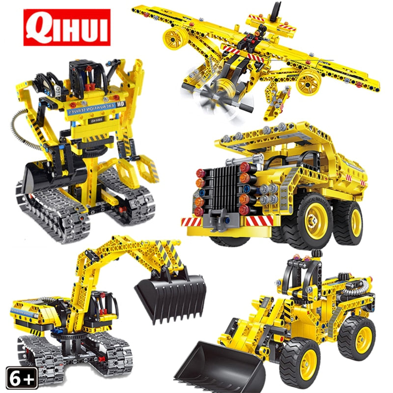 QIHUI Blocks Engineering Bulldozer Crane Technic Truck City Building Block Construction Set Vehicle Car Toy For Children Gift