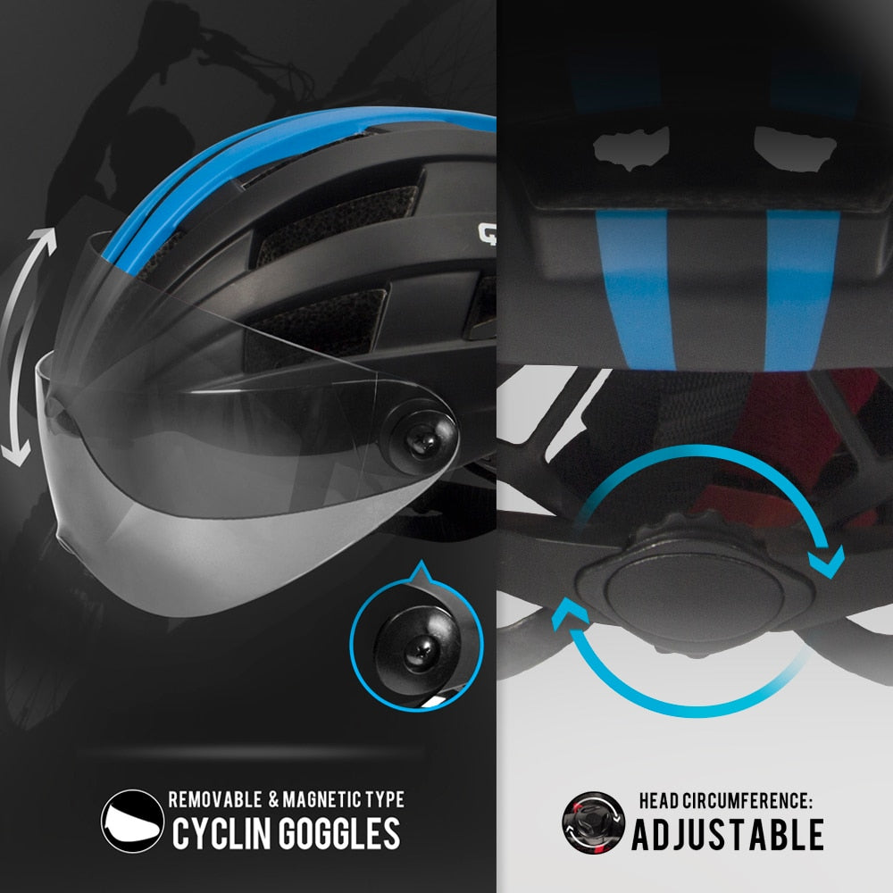 QUESHARK Professional Women Men Cycling Helmet With Removable Transparent Lens MTB Bike Bicycle Helmet L Size 58cm-64cm QE116