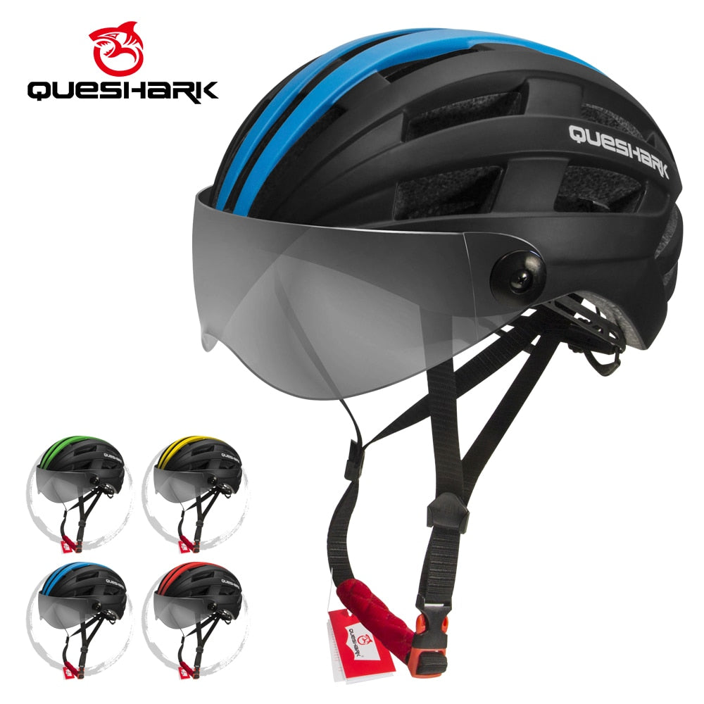 QUESHARK Professional Women Men Cycling Helmet With Removable Transparent Lens MTB Bike Bicycle Helmet L Size 58cm-64cm QE116