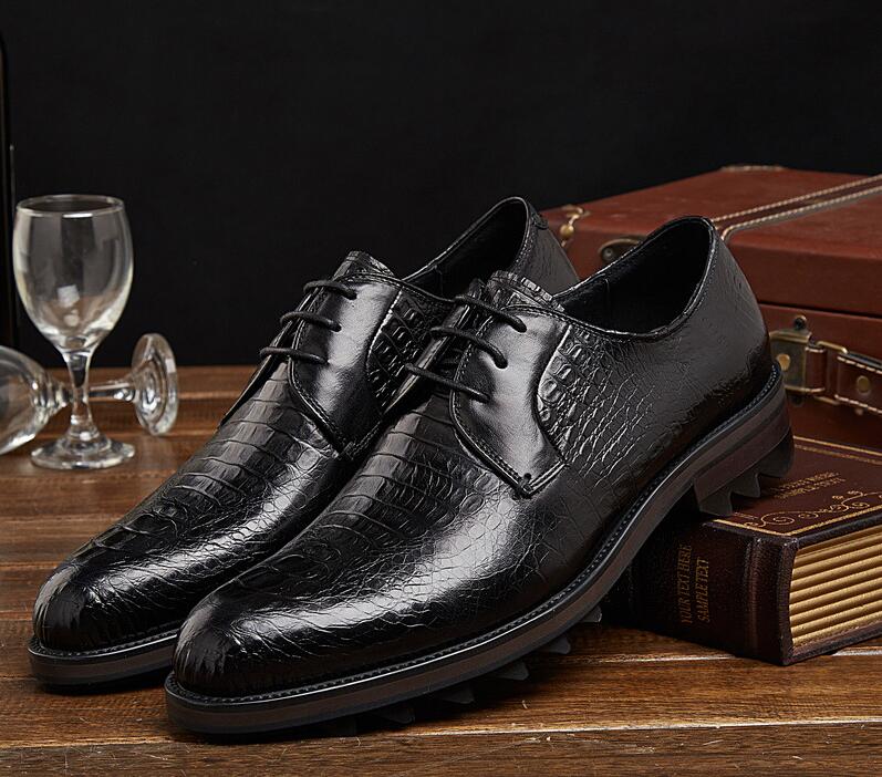 Crocodile Skin Leather Men's Dress Shoes Pointed Toe Genuine Leather Luxury Men Business Men's Formal Shoes