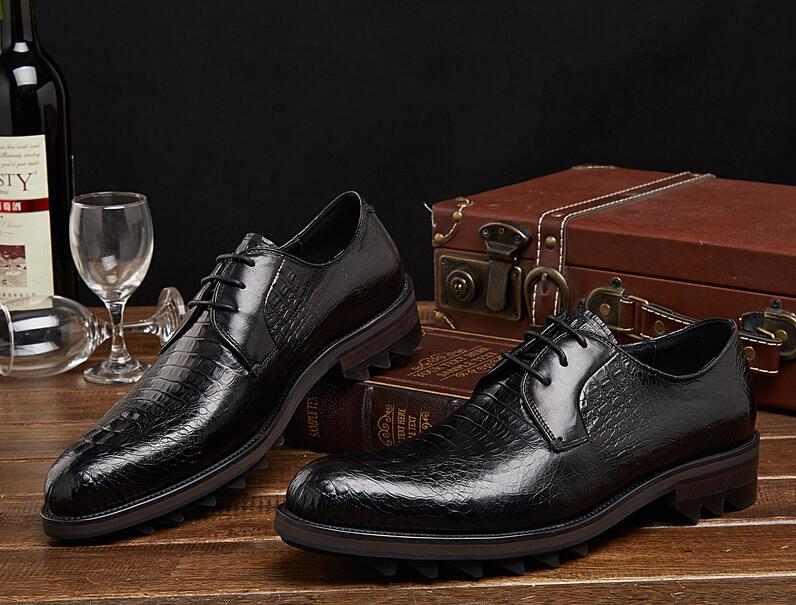 Crocodile Skin Leather Men's Dress Shoes Pointed Toe Genuine Leather Luxury Men Business Men's Formal Shoes