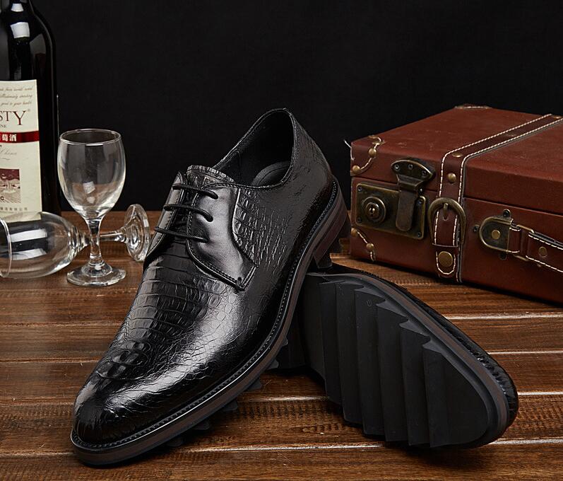 Crocodile Skin Leather Men's Dress Shoes Pointed Toe Genuine Leather Luxury Men Business Men's Formal Shoes