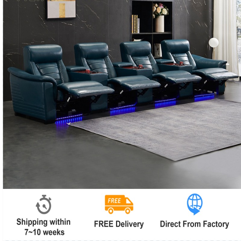 R642 New Modern Theater Furniture Movie Recliner Chair with LED Light Home Theatre Power Reclining Sofa Recliner Theater Seat
