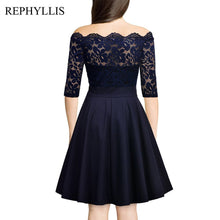 Load image into Gallery viewer, REPHYLLIS Women Lace 1/2 Sleeve Vintage Stitching Cocktail Wedding Guest Party Ceremony Elegant Midi Dress
