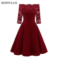 Load image into Gallery viewer, REPHYLLIS Women Lace 1/2 Sleeve Vintage Stitching Cocktail Wedding Guest Party Ceremony Elegant Midi Dress
