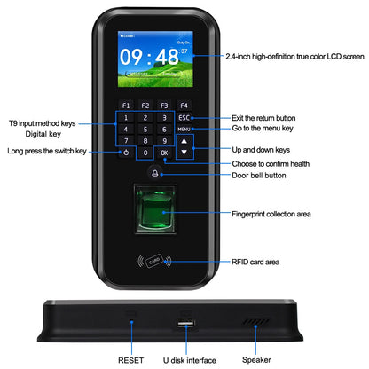 RFID Access Control System Realand 2.4inch TCP/IP/RS485 Biometric Fingerprint Time Attendance Machine Employee Check-in Recorder